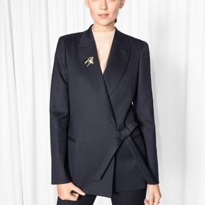 & Other Stories Navy Blue wrap wool blazer